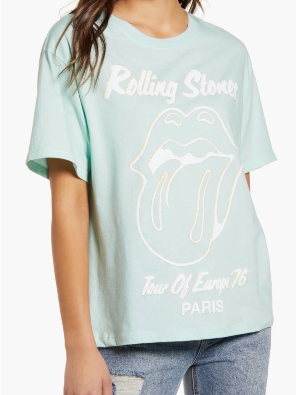 💚 GUC Rolling Stones Mint Graphic Tee - Tongue Logo